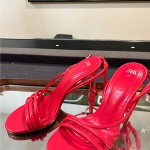 Zara Bold Red Strappy Heels